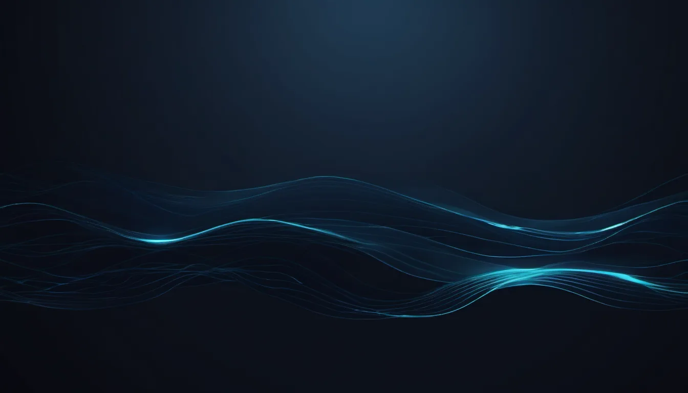 Abstract warm cold meeting illustration in aqua-cyan on dark navy — decorative header for Freeze Sensor vs. Standard Leak Sensor